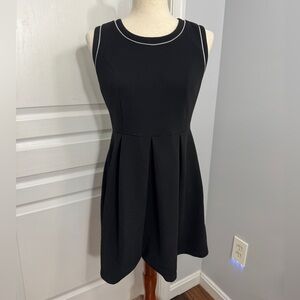 Monteau Black Sleeveless Fit-and-Flare Dress with White Piping and Bows in Back